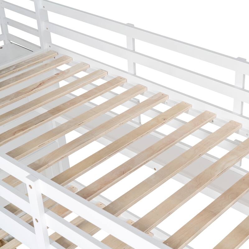 Twin-Over-Twin Castle Style Bunk Bed with Drawers,Shelves,Slide