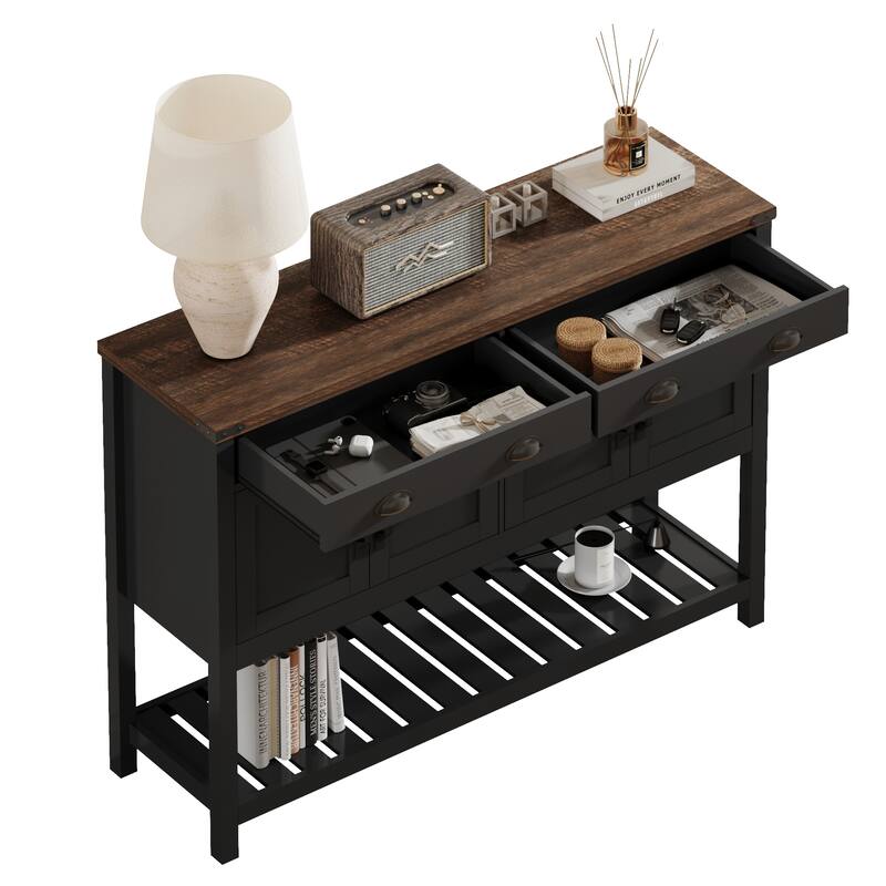 47" Modern Farmhouse Console Storage Table with 2 Drawers and Slatted Display Shelf