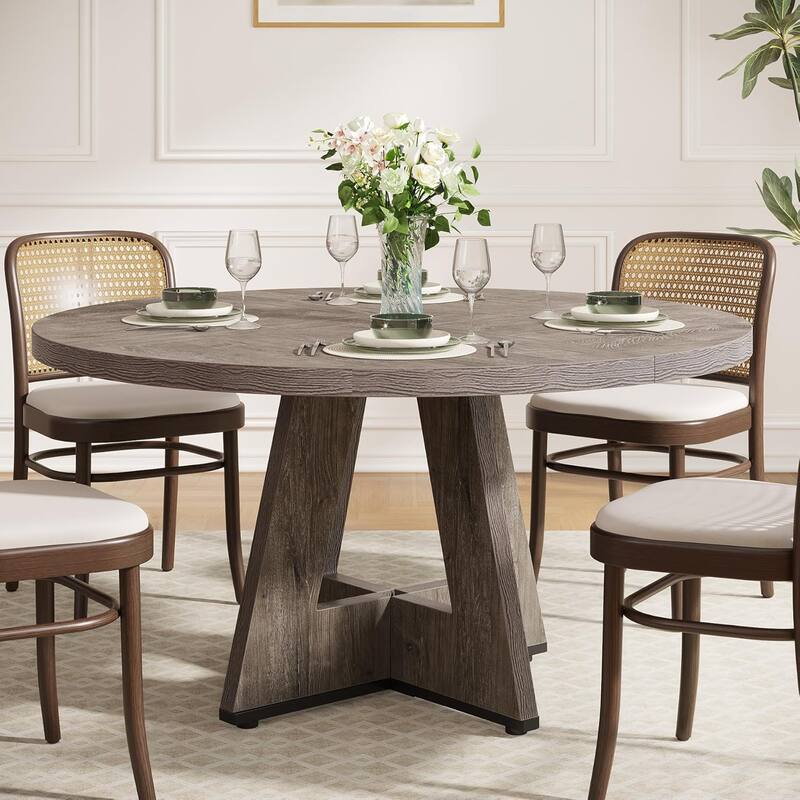 47" Round Wood Dining Table 4-Seater Farmhouse with Wooden Tabletop Cross Base for Dining Room/Kitchen
