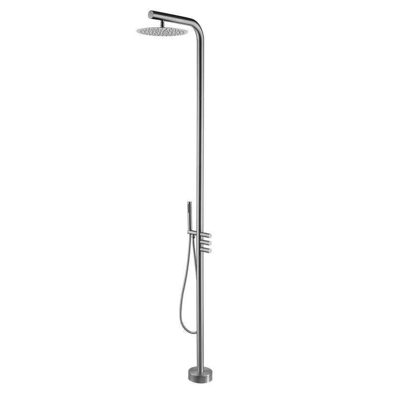 Rbrohant Freestanding Shower Head, Stainless Steel and Brass Outdoor Handheld Shower - Brushed Nickel