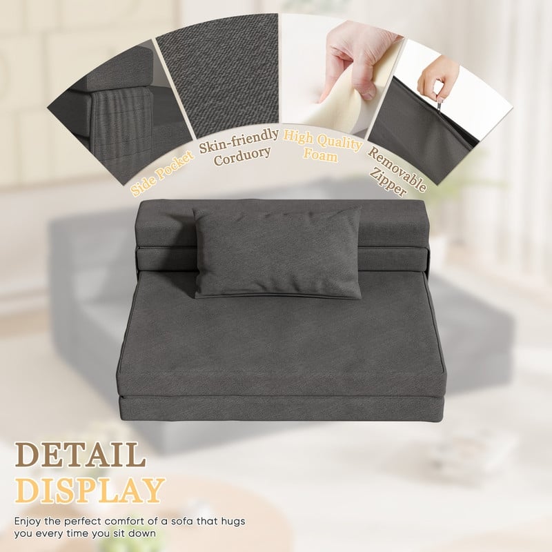 Folding Sofa Bed, Convertible Sleeper Chair with Pilow Foldable Matress, Comfy Floor Sofa Lounge for Living Room, Apartment