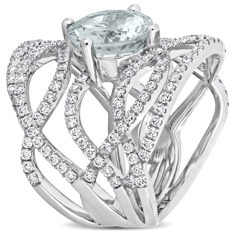 Miadora 3ct TGW Oval-Cut Aquamarine 1 3/8ct TDW Diamond InterTDWined Design Ring in 14k White Gold
