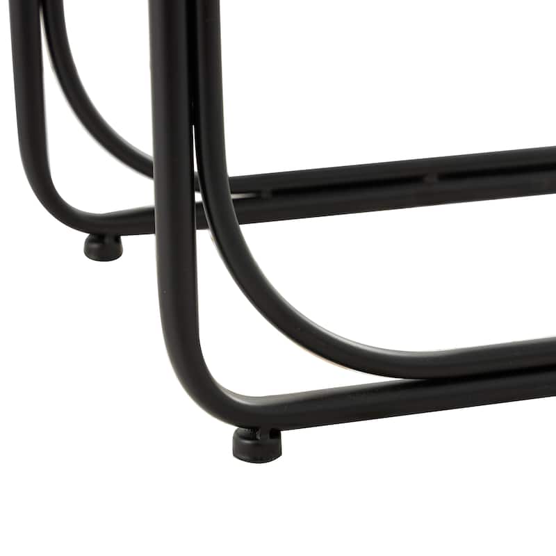 Brown Dried Plant Handmade Coiled C-Shaped Accent Table with Black Metal Legs