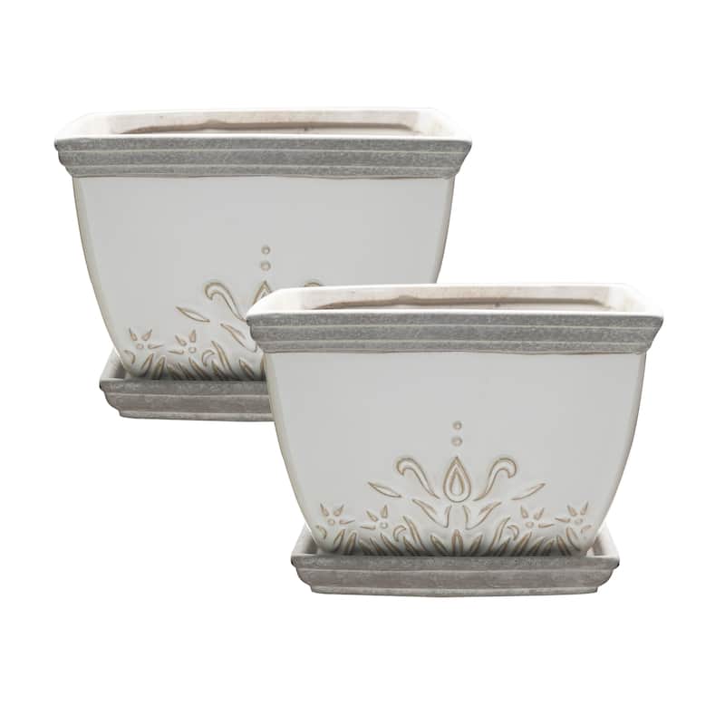 Southern Patio Brentwood Ceramic Indoor Pot Planter, 2-Pack - 8.5" W (2-Pack) - 8.5" W (2-Pack) - White