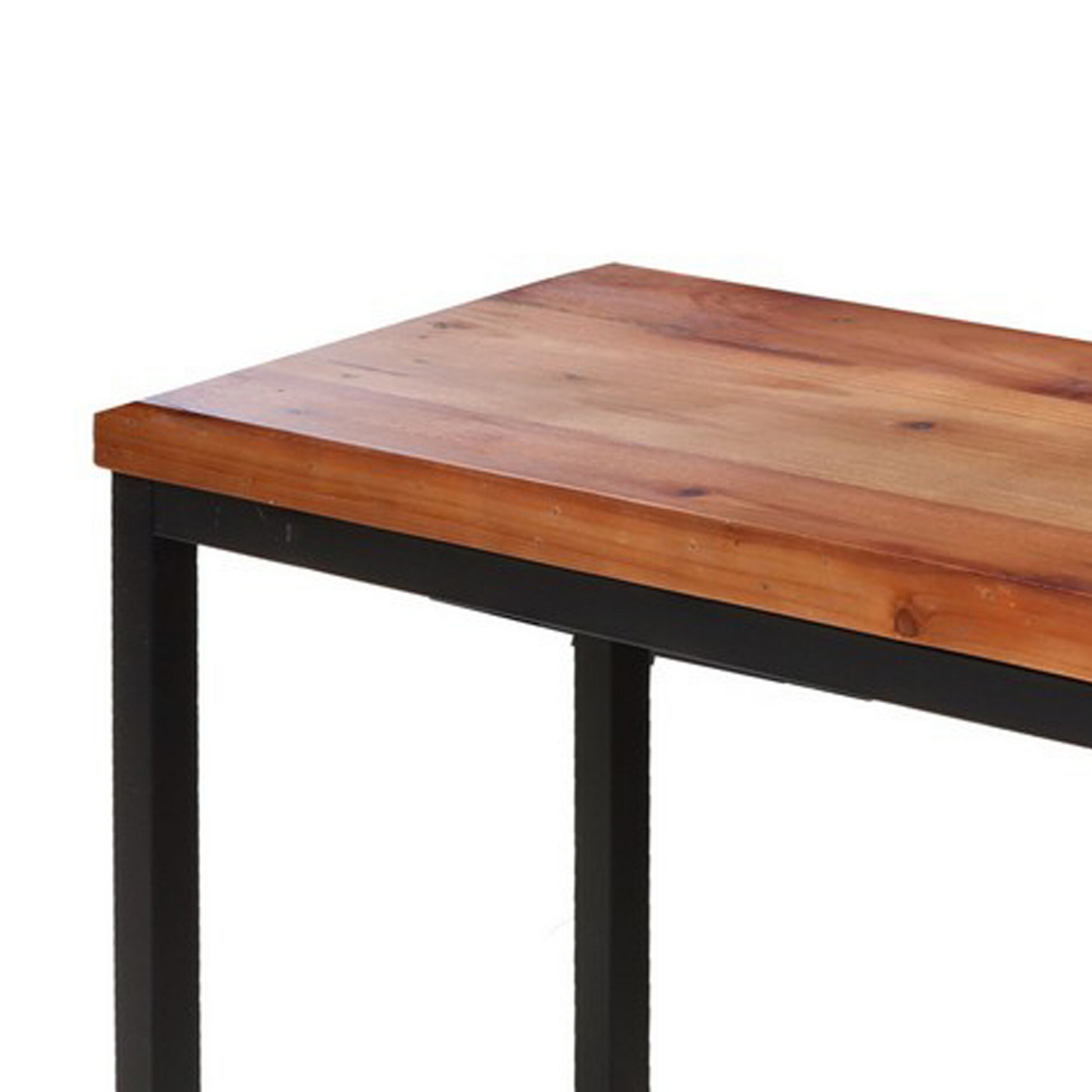 42 Inch Modern Dining Bench Black Metal Frame Reclaimed Wood Seating