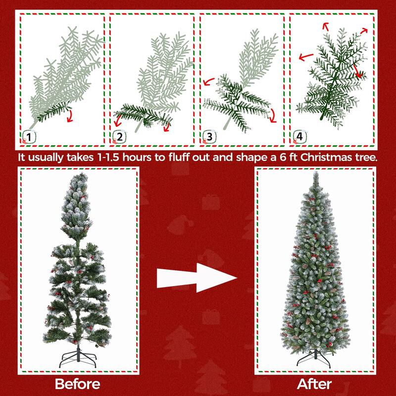 Yaheetech Pre-lit 6ft/7.5ft Frosted Artificial Christmas Tree with Stand Included, Green