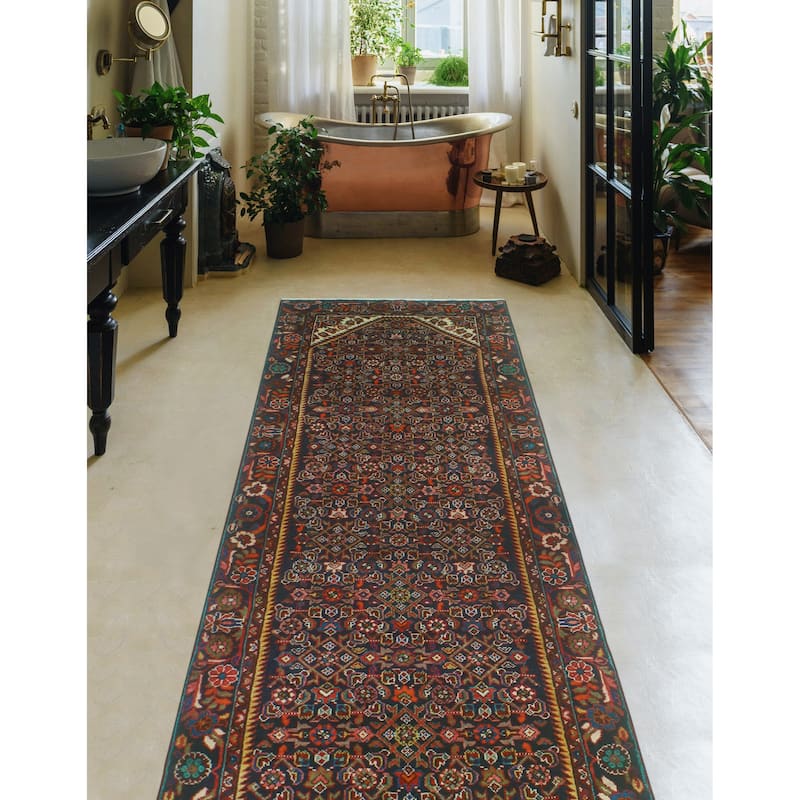 Fine Vintage Distressed Fadel Navy/Red Runner - 3'4" x 9'7"