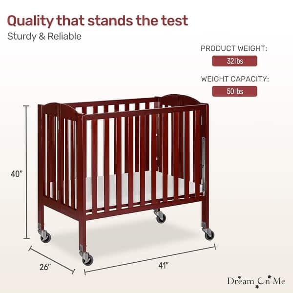 Dream On Me 3 in 1 Folding Portable Crib, Cherry