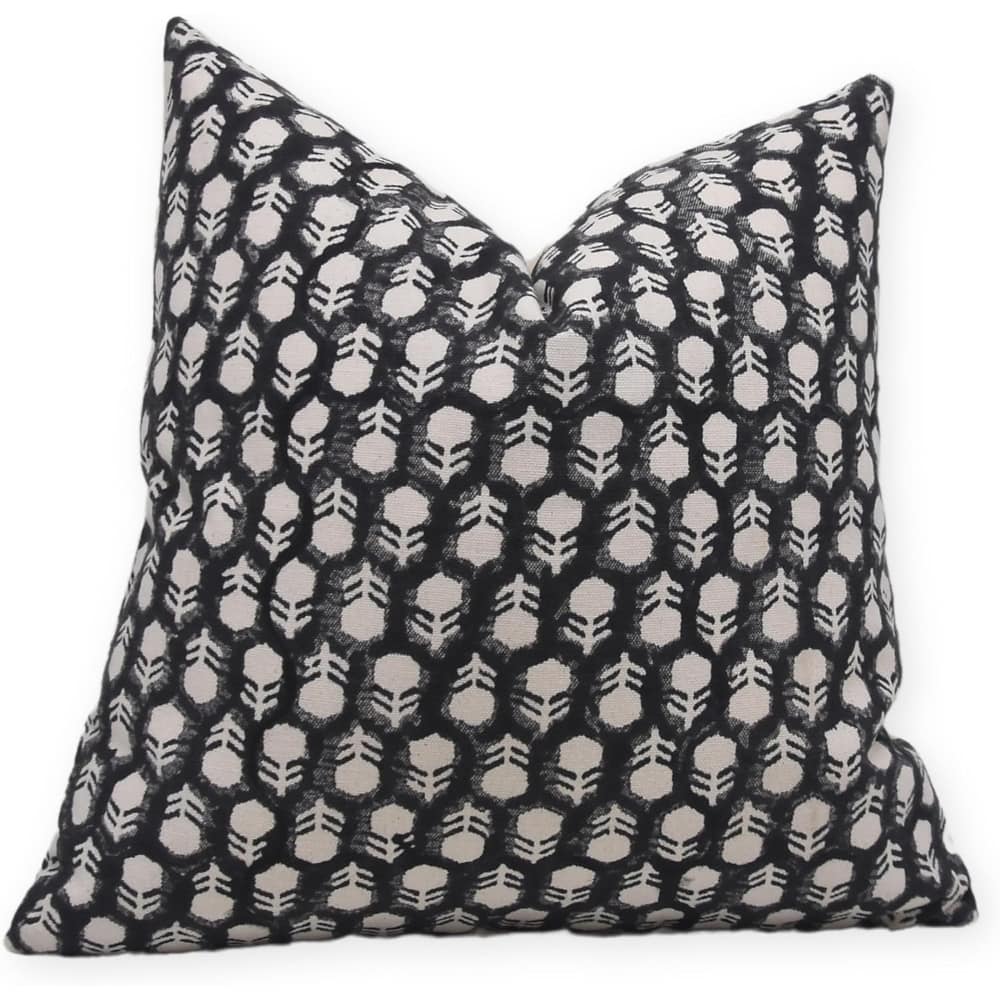 Fabdivine Handmade Block Print Floral Linen Pillow Cover Farmhouse Style,Tulsi Buti