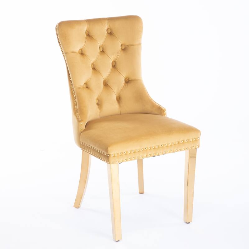 Velvet Dining Chairs Set of 2, Tufted Upholstered Dining Room Chairs, Kitchen Chair with Back Ring Pull & Nailhead Trim