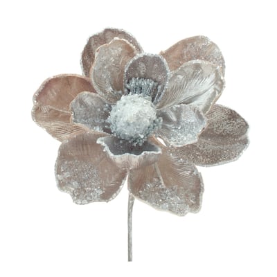 Beaded Silver Magnolia Flower Stem (Set of 2) - N/A
