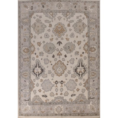Ivory Oushak Indian Area Rug Hand-Knotted Wool Carpet - 8'1" x 9'11"