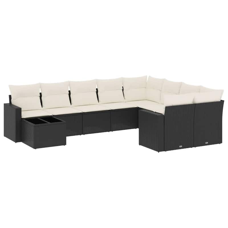vidaXL Garden Sofa Set Black PE Rattan Medium to Large Adjustable Feet - 21.7 x 21.7 x 14.6 in (W x L x H)