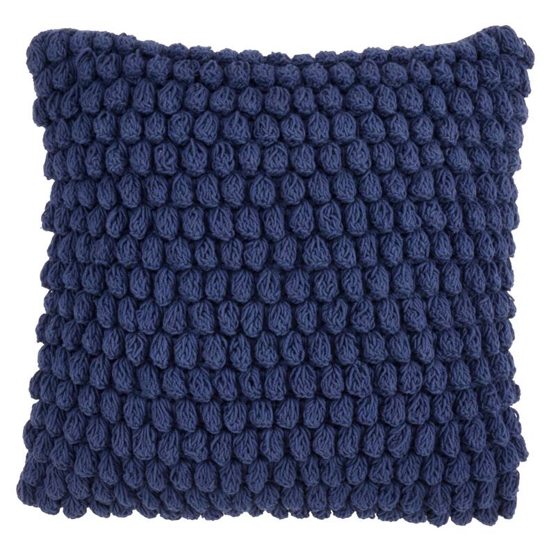 Cotton Throw Pillow With Crochet Pom Pom Design And Down Filling