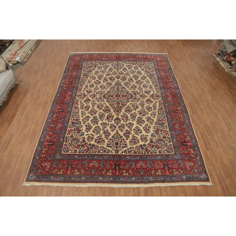 Hand Knotted Oriental 100% Wool Carpet Traditional Floral Beige & Ivories Sarouk Area Rug - 15' 7'' X 11' 2''