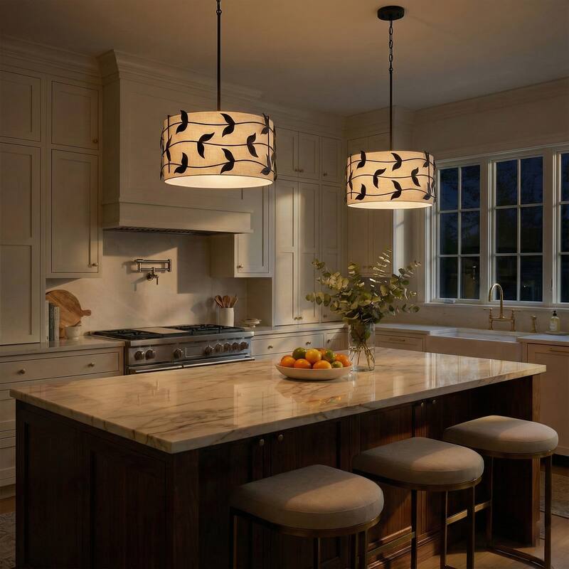 Acroma 4-light Gold/Black Ceiling Cotton Drum Light