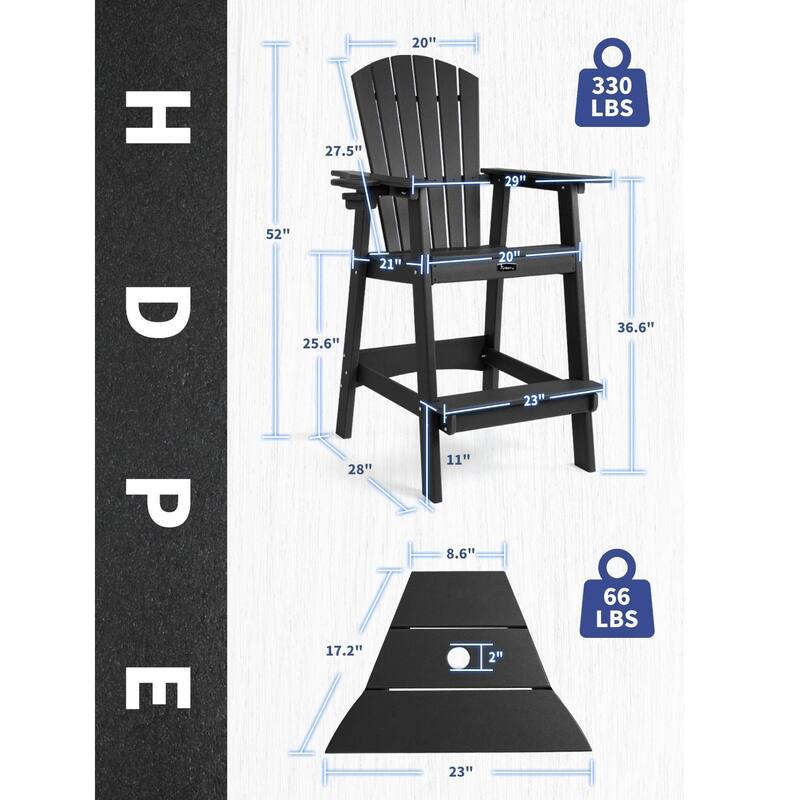 Vrakae Tall Adirondack Bar Stool Chair with Cup Holder
