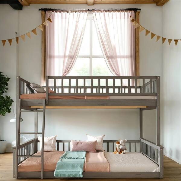 slide 2 of 26, Full XL over Queen Wood Bunk Bed with Ladder and Guardrails