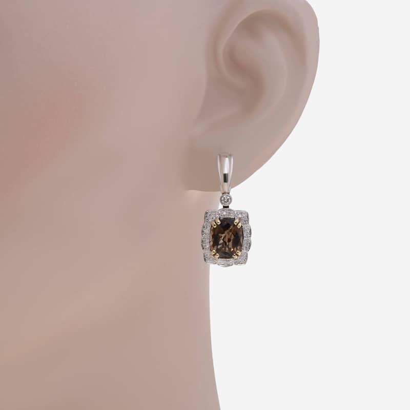 Charles Krypell Sterling Silver and 14K Yellow Gold, Topaz and White Diamond 0.32ct. tw. Drop Earrings - 1/3" x 3/8"
