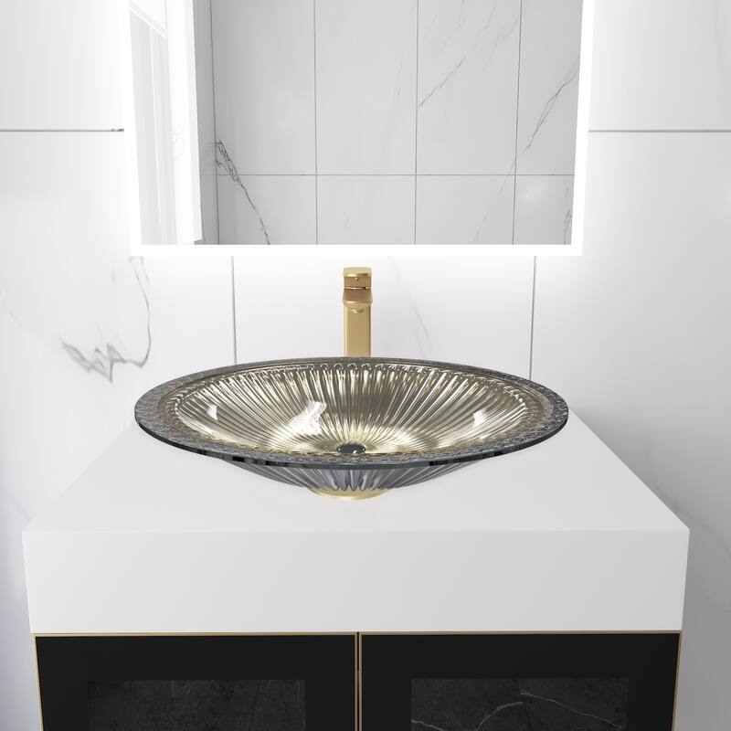 Olive Tempered Glass Oval Vessel Bathroom Sink - 22"