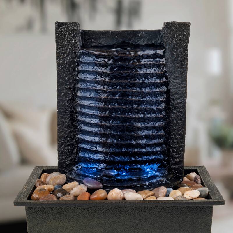 Indoor Waterfall Tabletop Wall Fountain with LED Lights By Pure Garden - LED Lights