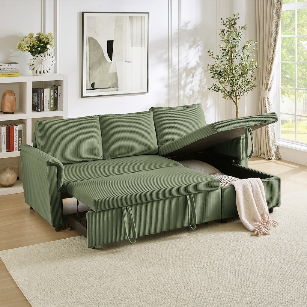 Modern 2-Seater Sofa L-Shaped Sleeper Sofa with 2 Pillows Storage Chaise and Adjustable Backrest, for Living Room