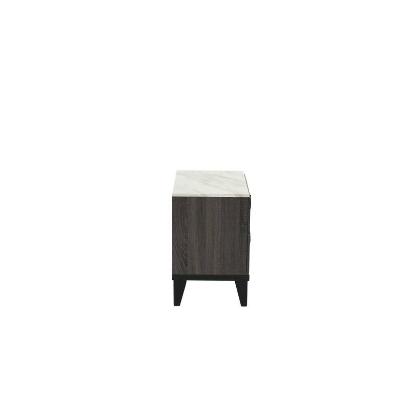 Dark Gray Oak Nightstand with Faux Marble Top and Rustic Accents