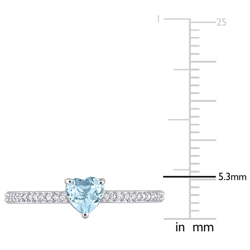 Miadora 10k White Gold Heart-cut Blue Topaz and 1/10ct TDW Diamond Birthstone Ring