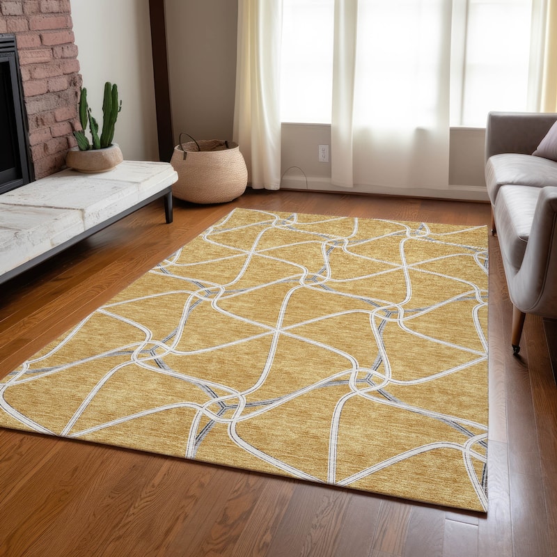 Machine Washable Indoor/ Outdoor Contemporary Links Chantille Rug