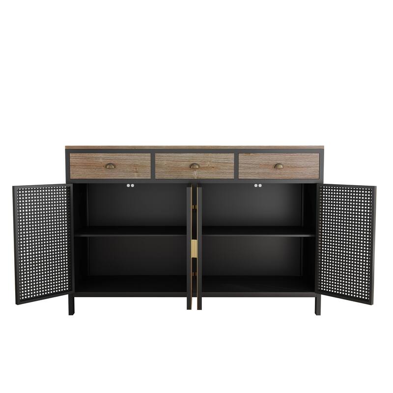 48" W 4 Doors Sideboard with 3 Top Drawers,Freestanding Sideboard Storage Cabinet Entryway Floor Cabinet