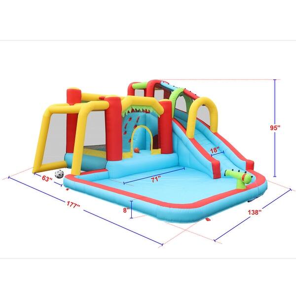 7 in1 Inflatable Slide Water Park Bouncing House Soccer Bouncer - Blue