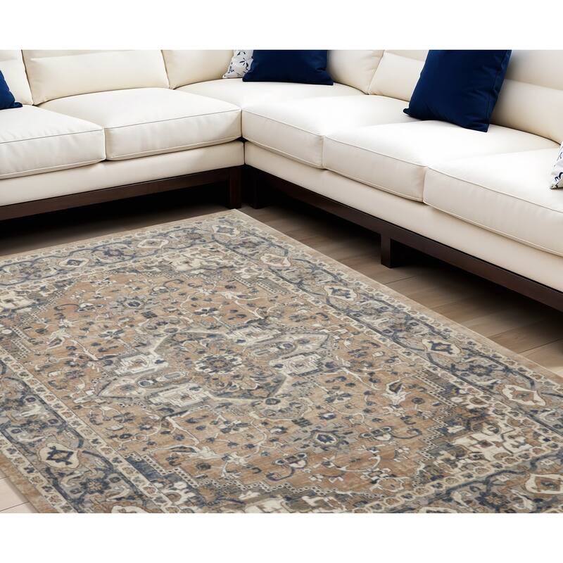 Lodux Power Loomed Distressed Traditional Durable Area Rug By HomeRoots - 180' X '144' X '0.32 - Cream/Onyx - Rectangle