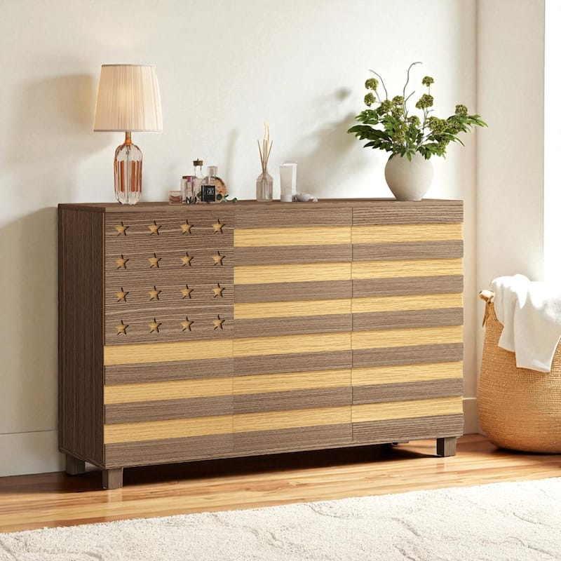 55" Hand-Carved Buffet Sideboard Cabinet with Storage, 2 Drawers and 3 Doors, Coffee Bar Console with Adjustable Shelves