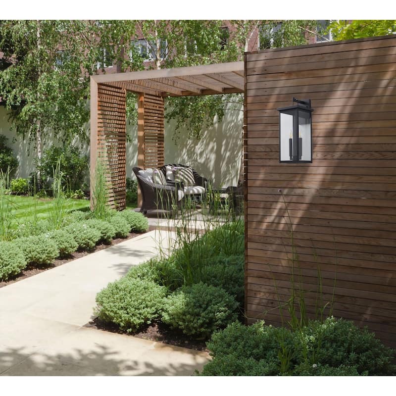 2-Light Matte Black Outdoor Wall Sconce With A Clear Glass Shade