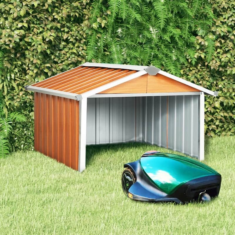 vidaXL Garden Robot Lawnmower Shed Storage House Patio Garage Galvanized Steel - Brown