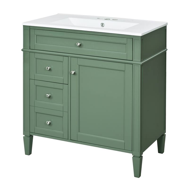 30" Bathroom Vanity Cabinet with Sink, Modern Freestanding Vanity with 2 Storage Drawers, Tip-out Drawer, and Adjustable Shelf
