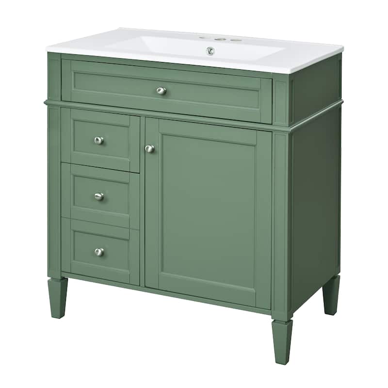 30'' Bathroom Vanity with Top Sink,Bathroom Storage Cabinet with 2 Drawers and a Tip-out Drawer, Single Sink Bathroom Vanity