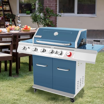 Royal Gourmet GA5403B 5-Burner Cabinet Style Gas Grill with Rotisserie Kit, Sear Burner, Blue