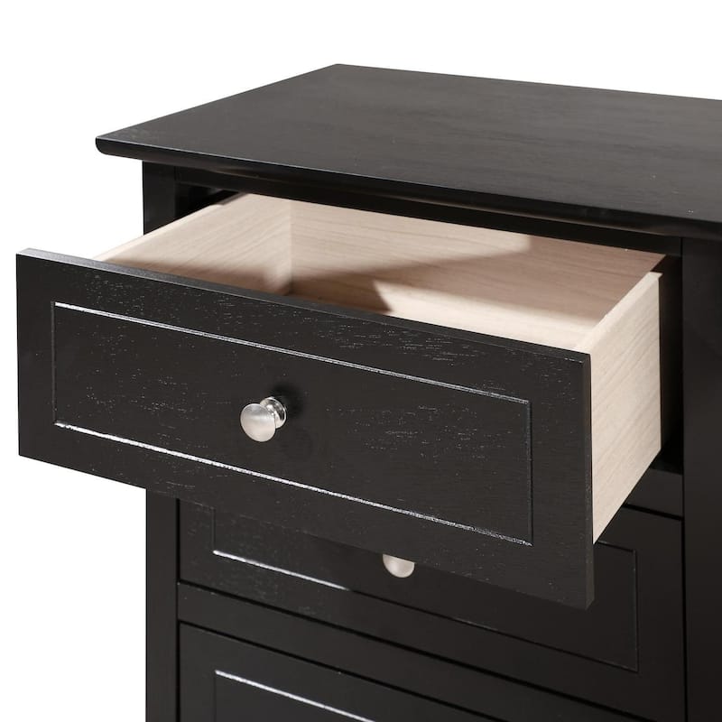 Modern classic solid wood nightstand, living room side table with three storage drawers and metal handles