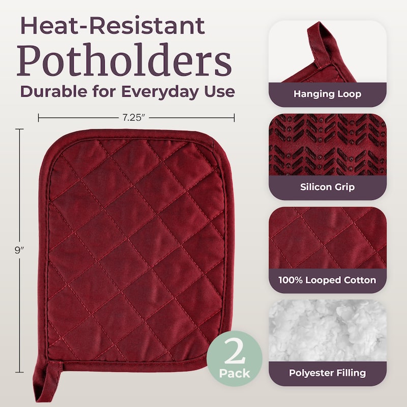Pot Holder Set With Silicone Grip, Quilted And Heat Resistant (Set of 2) By Windsor Home