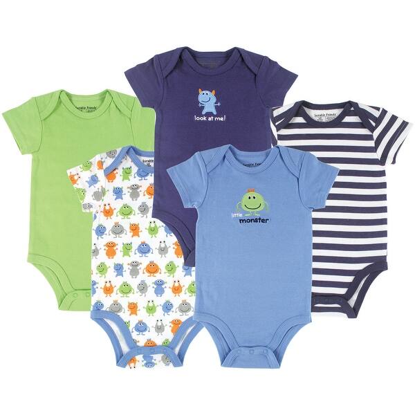 slide 2 of 2, Luvable Friends Baby Boy Cotton Bodysuits 5pk, Monster 12-18 Months - Monster