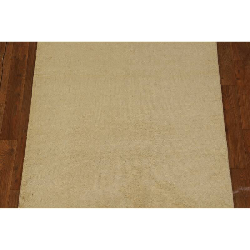 Hand Knotted Oriental 100% Wool Carpet Modern Solid Beige & Ivories Gabbeh Runner Rug - 10' 2'' X 3' 2''