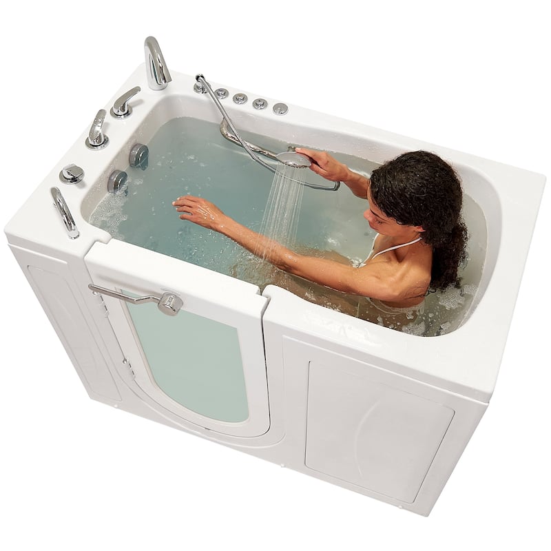 Ella Monaco 32" Acrylic Hydro Massage Walk-In Bathtub with Outward Swing Door, 5 Piece Fast Fill Faucet, 2" Dual Drain
