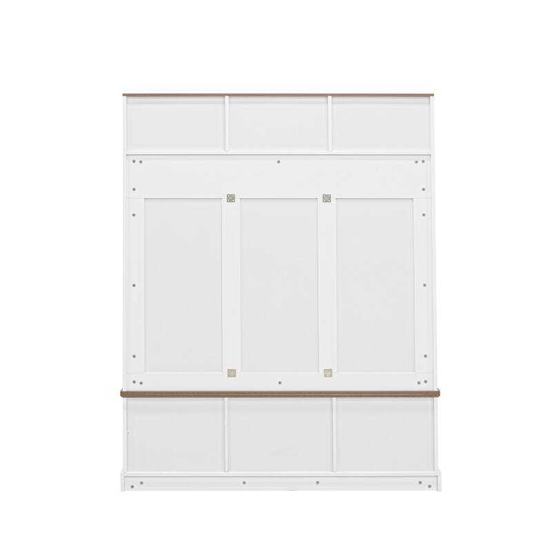 71" Farmhouse Hall Tree with Bench, 5-in-1 Entryway Storage with Coat Rack & 4 Shoe Cubbies