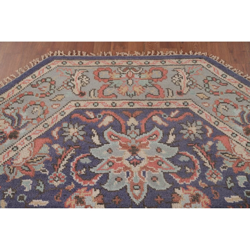 Blue Heriz Serapi Oriental Octagon Area Rug Wool Carpet - 6'0"x 5'11"