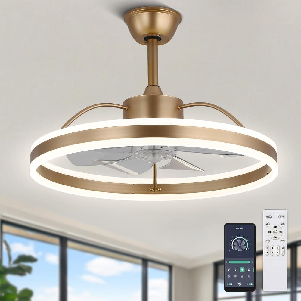 Cusp Barn 24 Inch Modern Smart Ceiling Fan with Light and APP Control, 6 Speeds DC Motor Dimmable LED Ceiling Lights for Bedroom