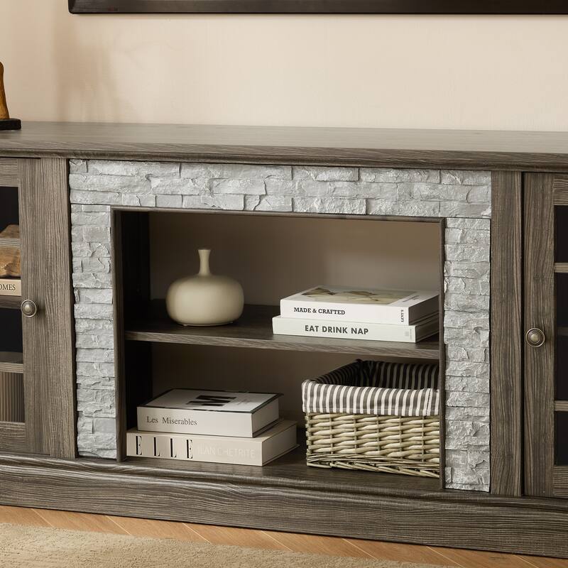 70" Modern TV Stand with 2-Door Storage, Faux Stone Media Console Cabinet, Large Entertainment Center for Living Room