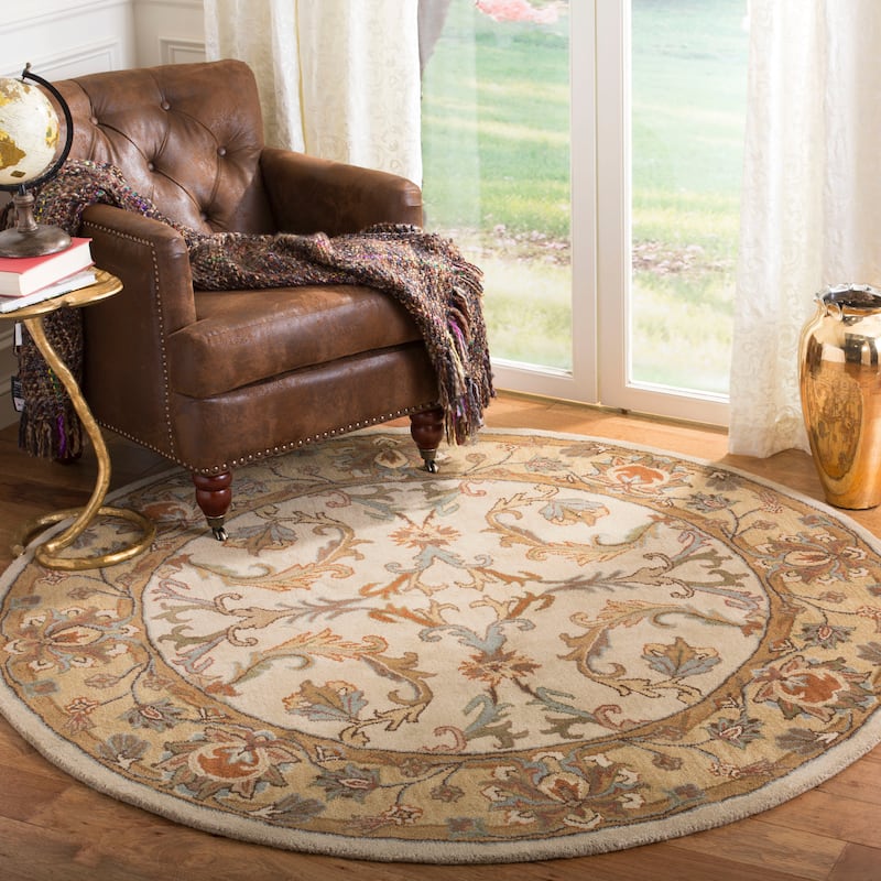 SAFAVIEH Handmade Heritage Annerike Traditional Oriental Wool Rug - 6' Round - Beige/Gold