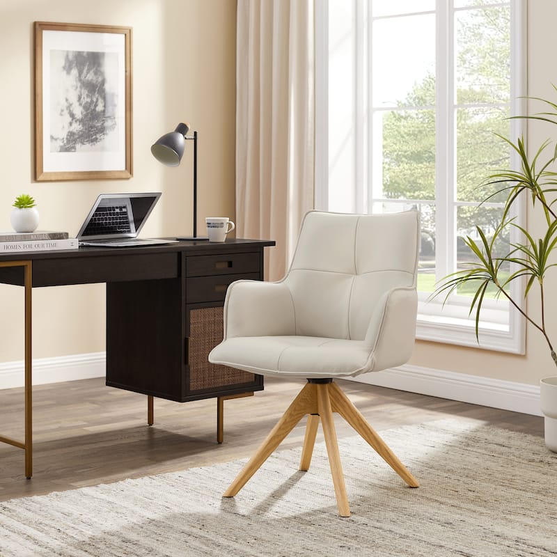 Art Leon Genuine Leather Home Office Swivel Chair - Off White