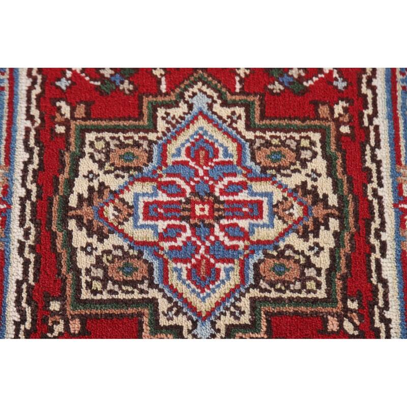 Red Geometric Heriz Serapi Indian Foyer Rug Hand-knotted Wool Carpet - 2'0"x 3'0"